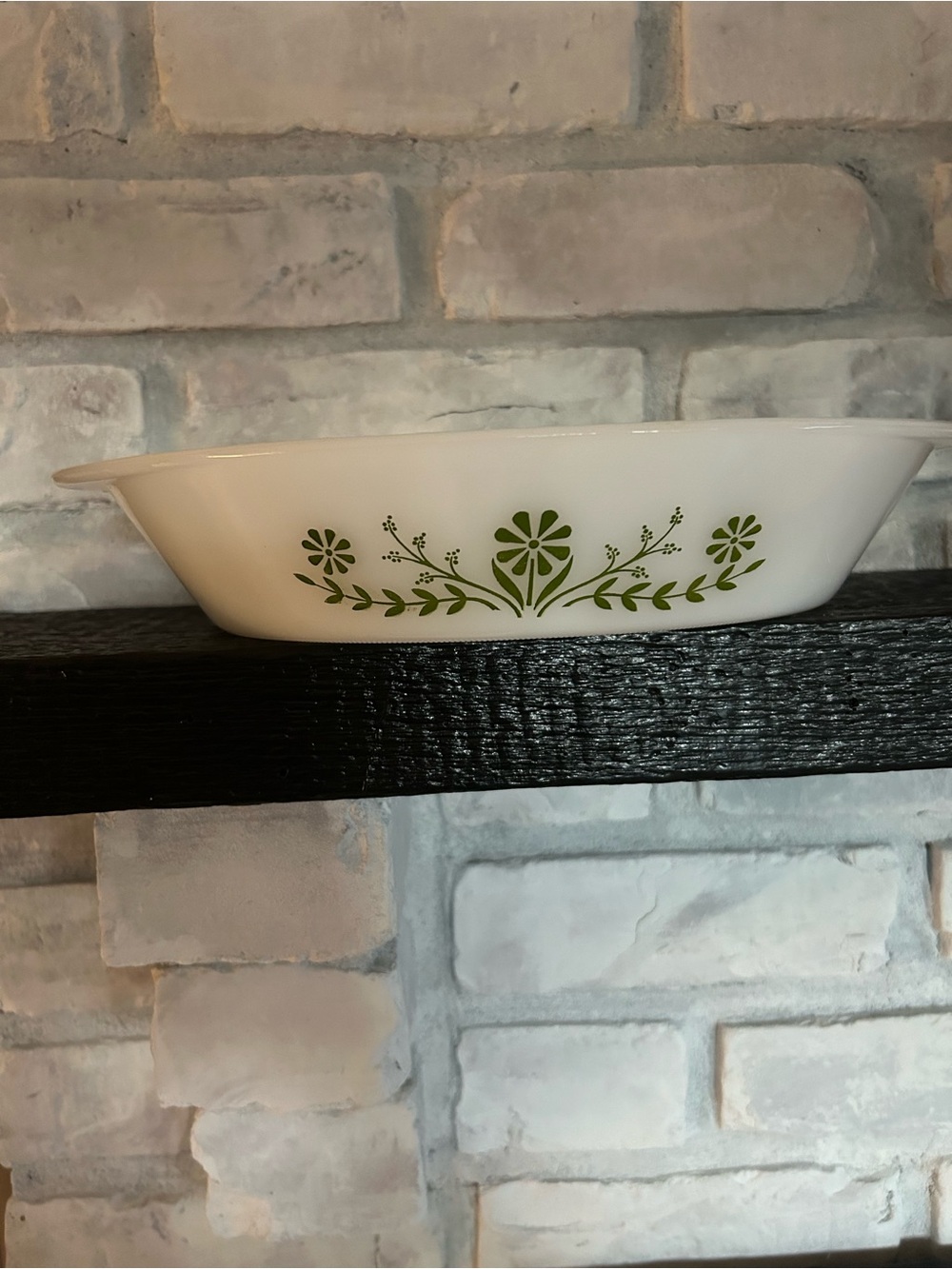 Vintage Glasbake divided casserole dish J2352 green daisy milk glass